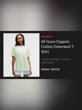 NWOT Lululemon All Yours Organic Cotton Crewneck T Shirt Sz XS